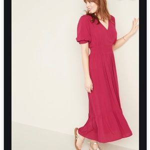 Waist defined wrap front crepe midi Dress